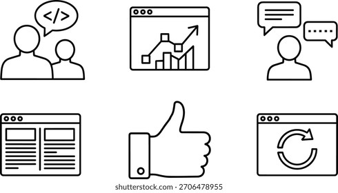  Outline Icons of Web Development, Website Analysis, and User Feedback