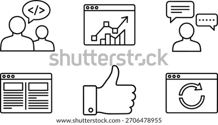  Outline Icons of Web Development, Website Analysis, and User Feedback