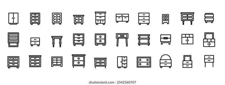 Ícones de estrutura de tópicos para a Web. Conjunto de ícones da mobília. Ícone Gabinete