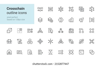 Contorno de iconos para proyectos web, dApp, VR, juegos, presentaciones y mucho más. Se creó con cuadrículas y máscaras de 128px para que el píxel sea perfecto. Los iconos se denominan con etiquetas.