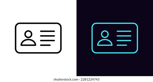 Outline ID card icon, with editable stroke. Personal ID card, driver license pictogram. National ID document, passport, identification identity, personal badge, work pass, verification. Vector icon svg