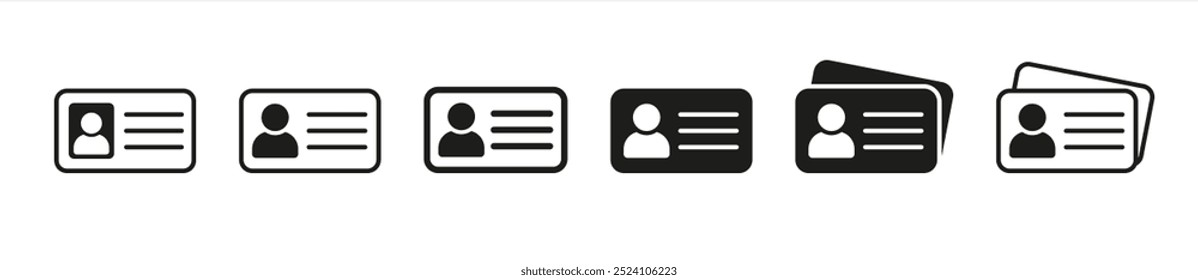 Outline ID card icon, with editable stroke. Personal ID card, driver license pictogram. National ID document, passport, identification identity, personal badge, work pass, verification. Vector 10 eps.