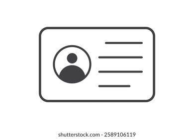 Outline ID card icon, with editable stroke. Personal ID card, driver license pictogram. National ID document, passport, identification identity, personal badge, work pass, verification. Vector icon