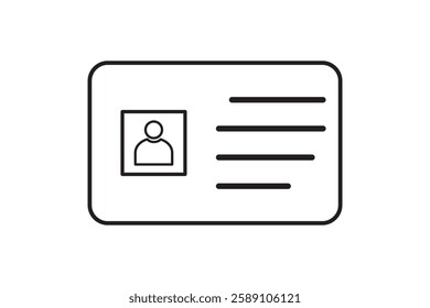 Outline ID card icon, with editable stroke. Personal ID card, driver license pictogram. National ID document, passport, identification identity, personal badge, work pass, verification. Vector icon