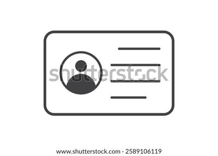 Outline ID card icon, with editable stroke. Personal ID card, driver license pictogram. National ID document, passport, identification identity, personal badge, work pass, verification. Vector icon