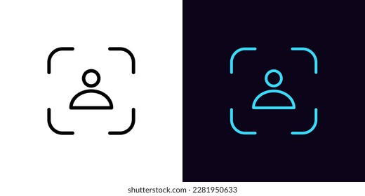 Outline ID scanner icon, with editable stroke. User identification system, person recognition pictogram. Personal verification, identity authorization, face scanner, biometric access. Vector icon