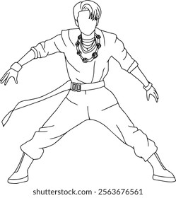 outline of an idol performing on stage. pose like a ninja. a handsome model