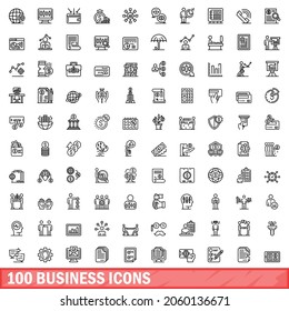 Outline illustration of 100 business icons vector set isolated on white background