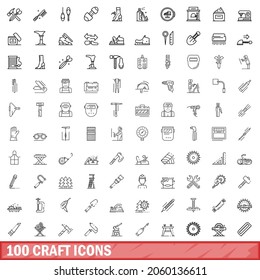 Outline illustration of 100 craft icons vector set isolated on white background