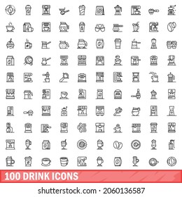 Outline illustration of 100 drink icons vector set isolated on white background