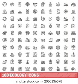 Outline illustration of 100 ecology icons vector set isolated on white background