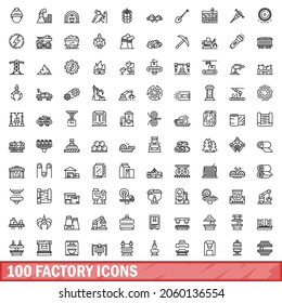  Outline illustration of 100 factory icons vector set isolated on white background