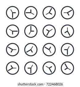 Outline illustration of 16 clocks vector icons for web