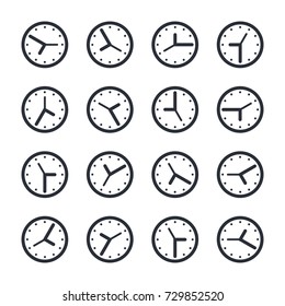 Outline illustration of 16 clocks vector icons for web