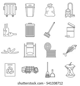 Outline illustration of 16 garbage thing vector icons for web