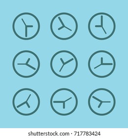 Outline illustration of 9 clocks vector icons for web