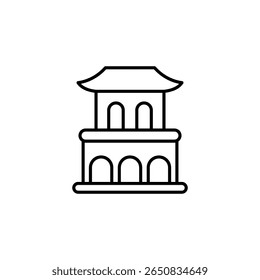 Outline Illustration Of An Ancient Asian Style Architectural Structure