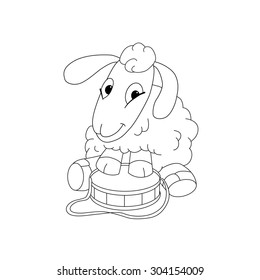 Outline illustration ofÂ lamb with drum.Â Cartoon outline illustration of animal character for coloring book. Brilliant card for children