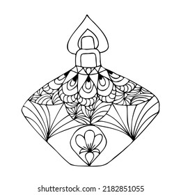 Outline illustration, anti-stress coloring page, perfume, coloring page for adults, coloring page for children, vector illustration. Outline doodle of consequences. Black and white outline. Handmade