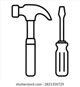 Outline illustration of basic carpentry equipment. Represents hardware store products, diy projects, maintenance tasks and professional craftmanship services.