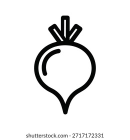 Ilustração esquemática da beterraba com folhas. Desenho vetorial de beterraba para uma alimentação saudável. Conceito de cozinha isolada. Design simples preto e branco.