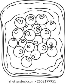Um esboço de ilustração de um sanduíche de mirtilo, grupos de mirtilos na torrada, ideal para ícones de café da manhã ou projetos temáticos de frutas