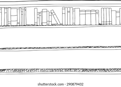 Outline illustration of books on top shelf