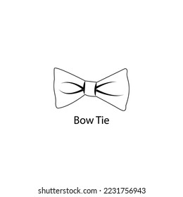 Outline Illustration of Bow Tie line Icon. Black necktie line vector. Butterfly tie icon, Bow tie line pictogram isolated on white background. Simple Party Tie Outline icon