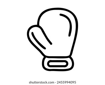 Outline illustration of boxing glove. Bold contour of sporting glove. Black and white. Icon, logo, pictogram, print. Minimalist design. Sports equipment, powerful punch. Isolated on white backdrop