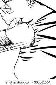 Outline illustration of boxing glove hitting a bag