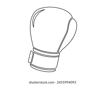 Outline illustration of boxing glove. Line art of sporting glove. Minimalist design. Black and white. Icon, logo, sign, pictogram, print. Sports equipment, powerful punch. Isolated on white backdrop