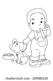 Outline illustration of a boy an his dog