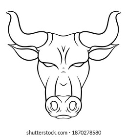 Outline illustration of a bull head. The symbol of the new year 2021. Contour metal buffalo with horns. Vector illustration of animal head for logos, tattoos, icons and your designs.