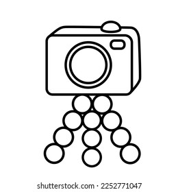 Outline illustration of a camera on a tripod.