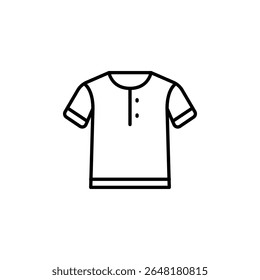 Outline Illustration Of Casual T Shirt With Buttons And Short Sleeves