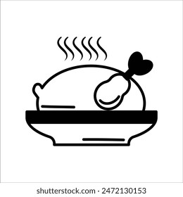 outline illustration of a chicken on a plate icon