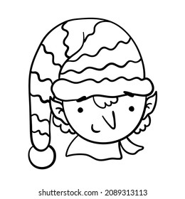 Outline illustration of a Christmas Elf. Clip art for a coloring page. 