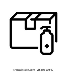 Outline Illustration of Cleaned Parcel and Disinfectant Spray