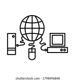 ilustración de esquema Internet de acceso al servidor y ratón del equipo