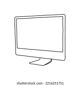 Outline illustration of computer. Vector Stock computer illustration. Copy space.