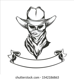 Outline Illustration Cowboy With Banner