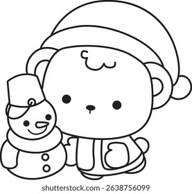 Outline of Illustration of cute bear winter icon.
outline of baby bear winter bring a snowman