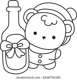 Outline of Illustration of cute bear winter icon.
outline of baby bear winter bring a bottle of wine
