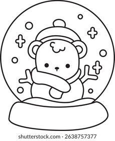 Outline of Illustration of cute bear winter icon.
outline of baby bear winter in the Christmas decoration 