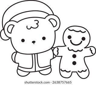 Outline of Illustration of cute bear winter icon.
outline of baby bear winter with ginger bread
