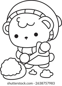 Outline of Illustration of cute bear winter icon.
outline of baby bear winter cleaning the snow
