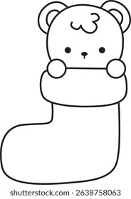 Outline of Illustration of cute bear winter icon.
outline of baby bear winter in the red socks
