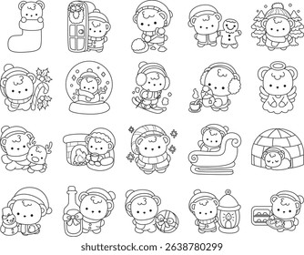 Outline of Illustration of cute bear winter icon.
outline of bear winter activities