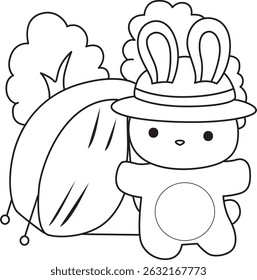 Outline of Illustration of cute bunny icon.
Lineart of Funny rabbit in daily activities elements.
outline of bunny in the camp
