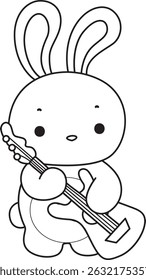 Outline of Illustration of cute bunny icon.
Lineart of Funny rabbit in daily activities elements.
outline of bunny playing an electric guitar
